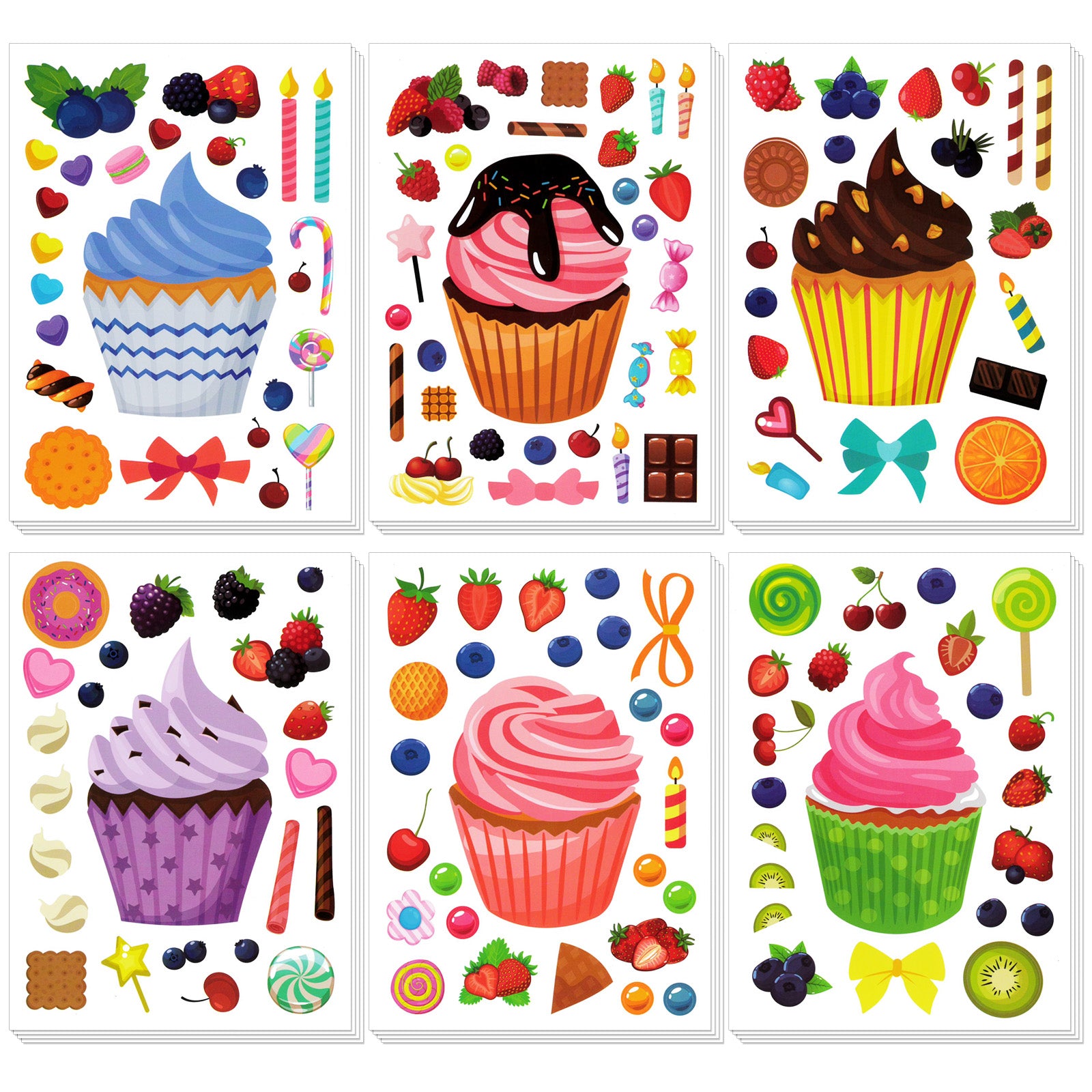Wrapables Make Your Own Sticker Sheets, DIY Make A Face Animal, Food, Party Favor Stickers (24 Sheets) Cupcakes